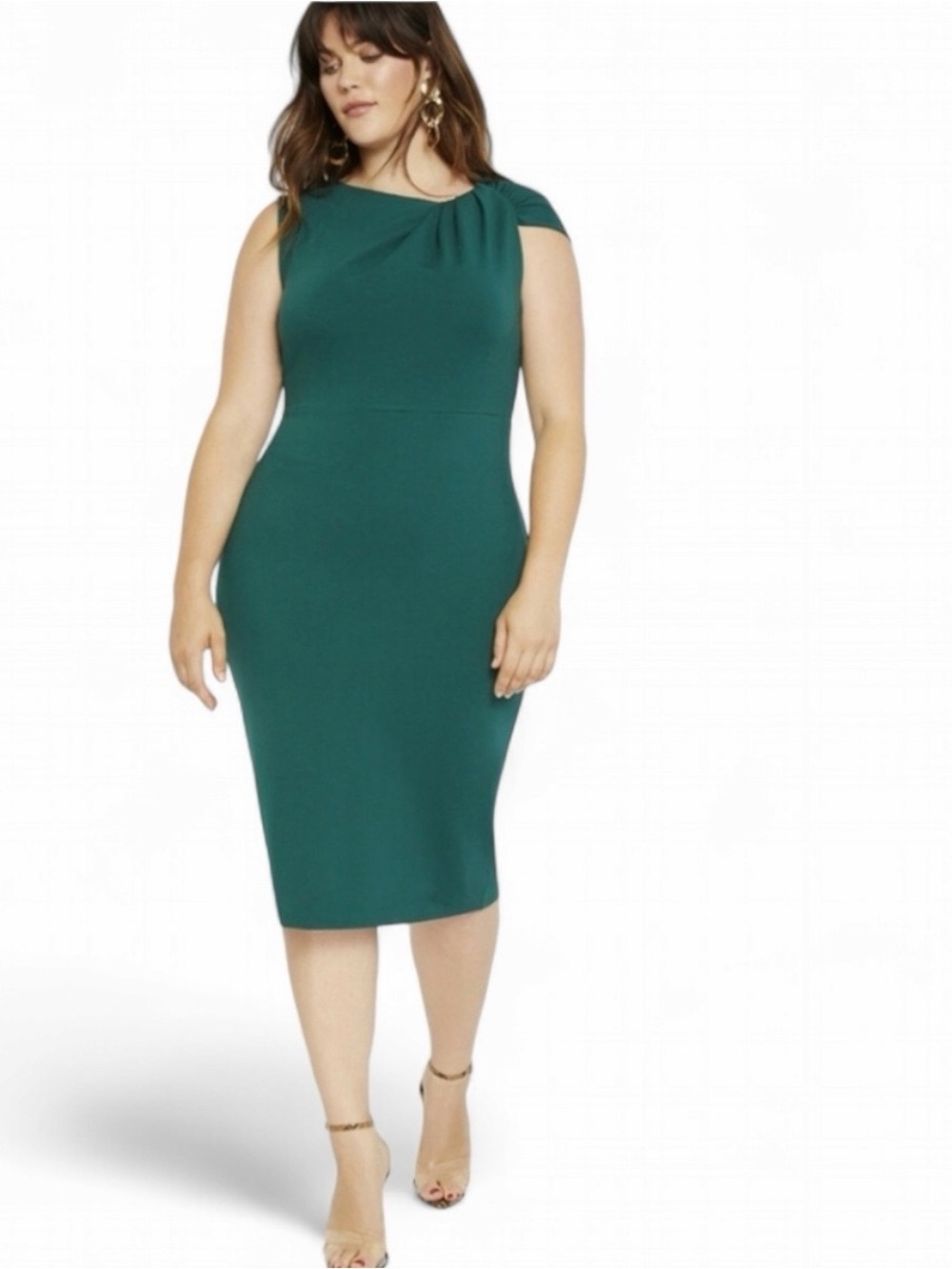Eloquii Twisted Shoulder Sheath Dress Green Plus Sz 24 NWT
